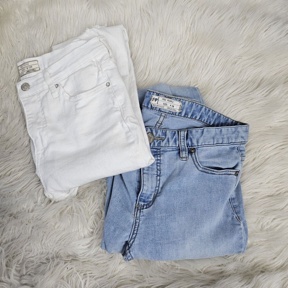 Lot Of 2 Free People Skinny Jeans Women Size 28 Distressed Destroyed High Rise